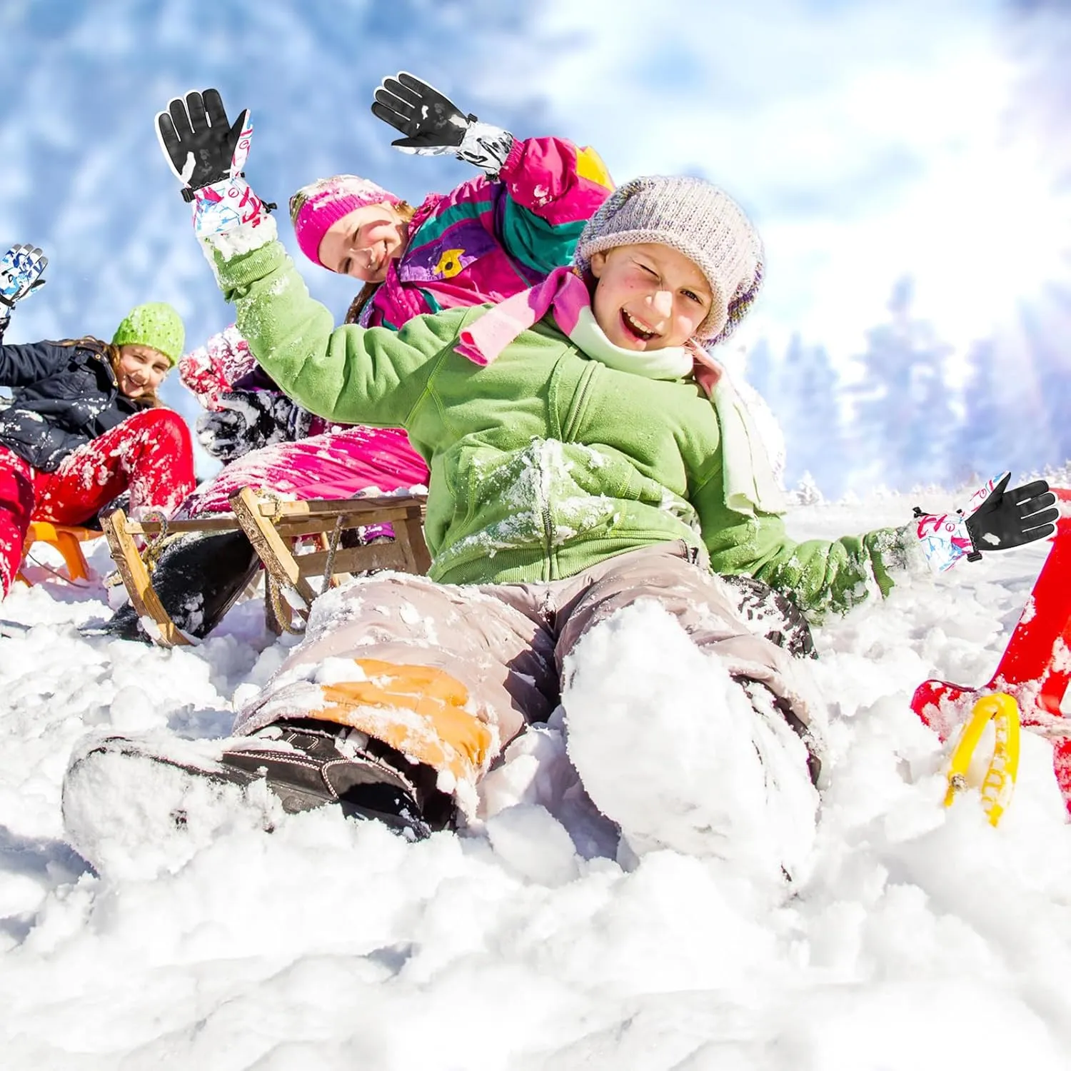 Azarxis Kids Snow Ski Gloves, Children Winter Waterproof Windproof Warm Touchscreen Snowboard Gloves for Boys & Girls
