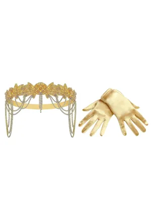 BABEYOND 1920s Flapper Headpiece Roaring 20s Headband Great Gatsby Short Satin Tea Party Gloves Banquet Costume Gloves Accessory for Women