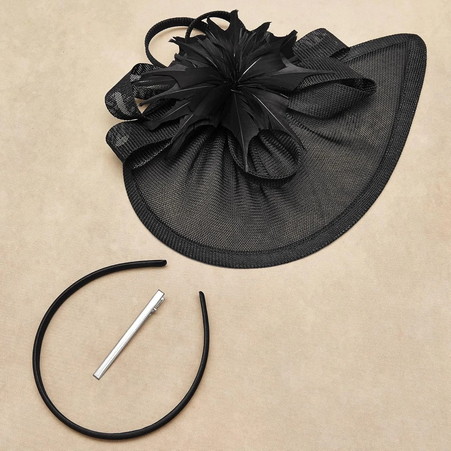 BABEYOND Fascinators Hat for Women - 4Pcs Tea Party Headwear and Gloves Kentucky Church Hat Jewelry Set for Cocktail Wedding