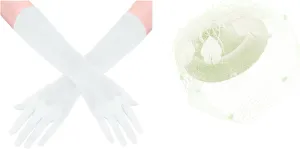 BABEYOND Long Opera Party 20s Satin Gloves Stretchy Adult Size Elbow Length 15 Inches Fascinator Hat Veil Feather Fascinators Hair Clip Tea Party Pillbox Derby Hat