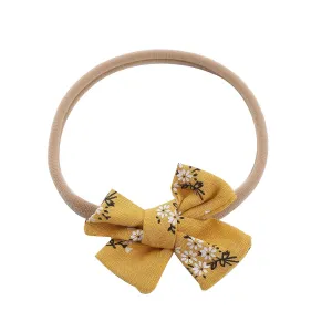 Baby Fashion Hair Band Toddler Baby Girls Floral Prints Headband Bowknot Elastic Hair Band For Infant Headwear (Yellow, One Size)