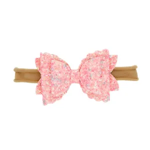 Baby Flower Hair Accessories Hair Bow Sequin Elastic Cute Hairband Bow Rope Baby Girls Baby Care Baby Headbands (A, One Size)