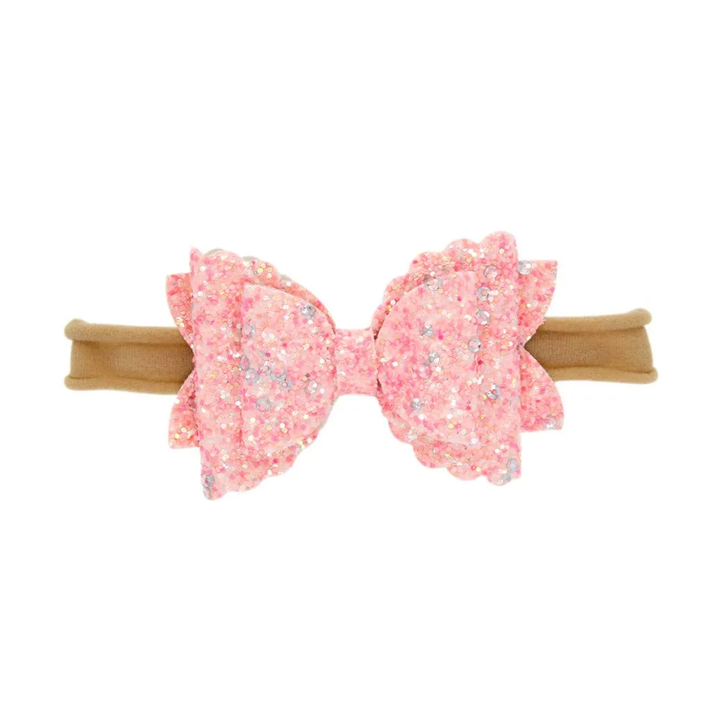 Baby Flower Hair Accessories Hair Bow Sequin Elastic Cute Hairband Bow Rope Baby Girls Baby Care Baby Headbands (A, One Size)