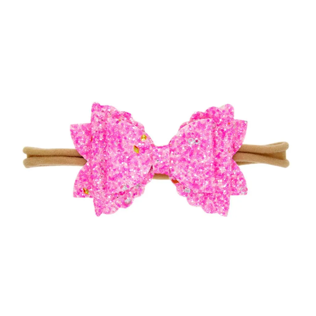 Baby Flower Hair Accessories Hair Bow Sequin Elastic Cute Hairband Bow Rope Baby Girls Baby Care Baby Headbands (C, One Size)