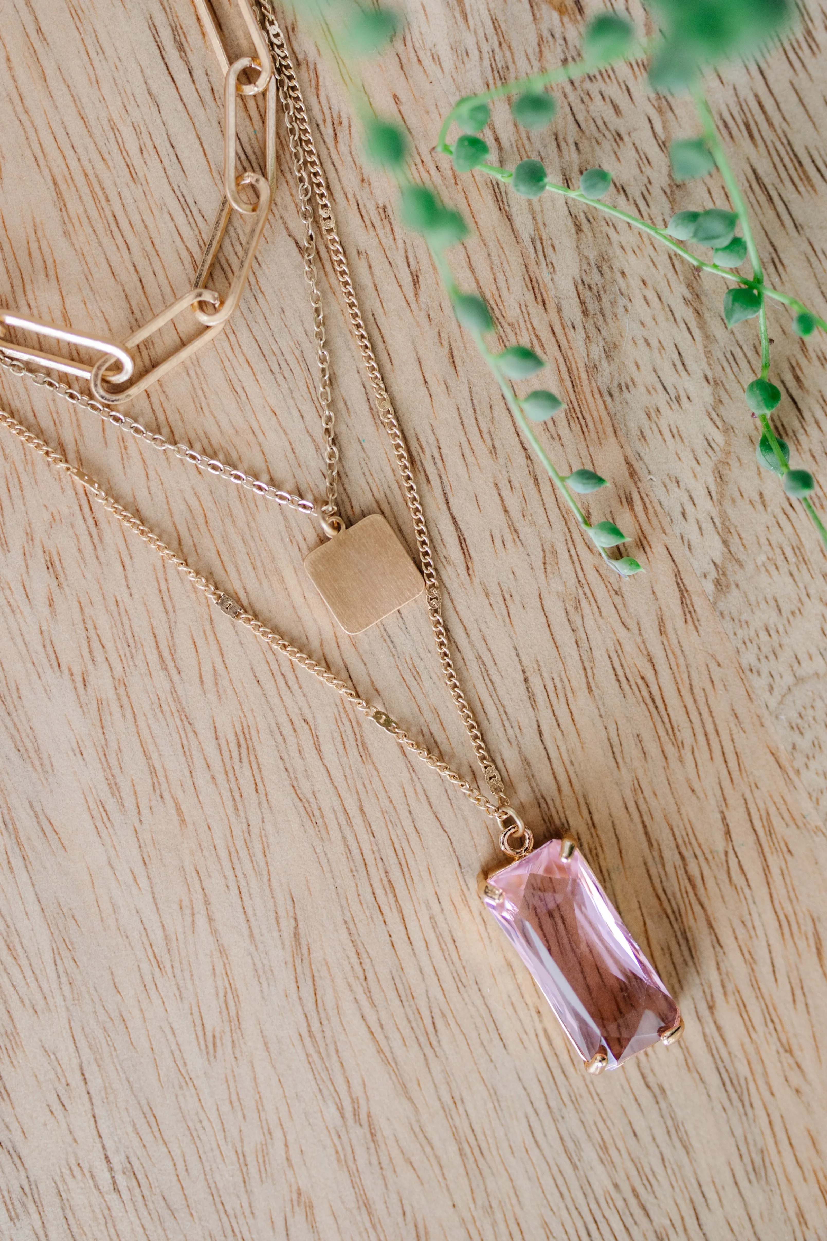 Baguette Bar Pendant Layered Necklace In Pink