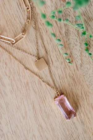 Baguette Bar Pendant Layered Necklace In Pink