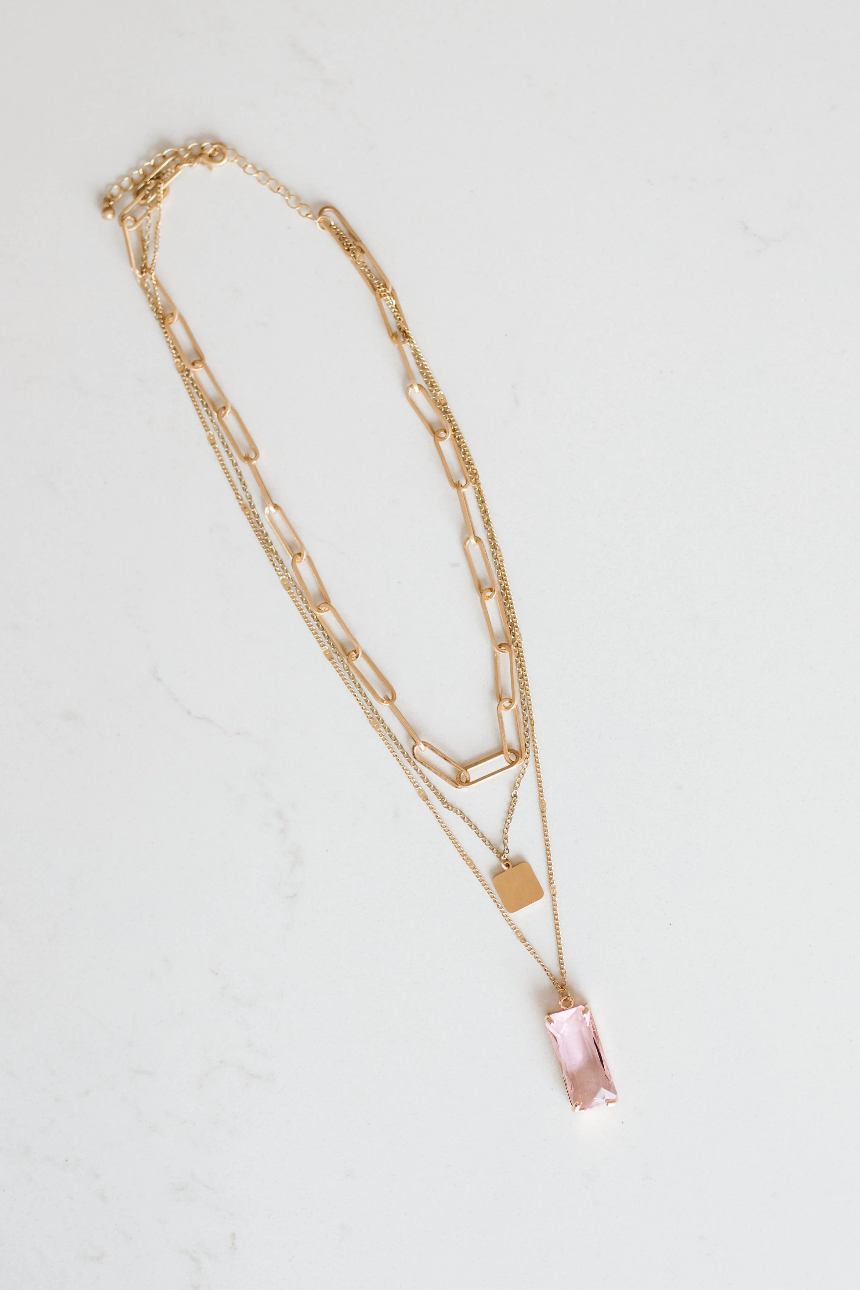 Baguette Bar Pendant Layered Necklace In Pink
