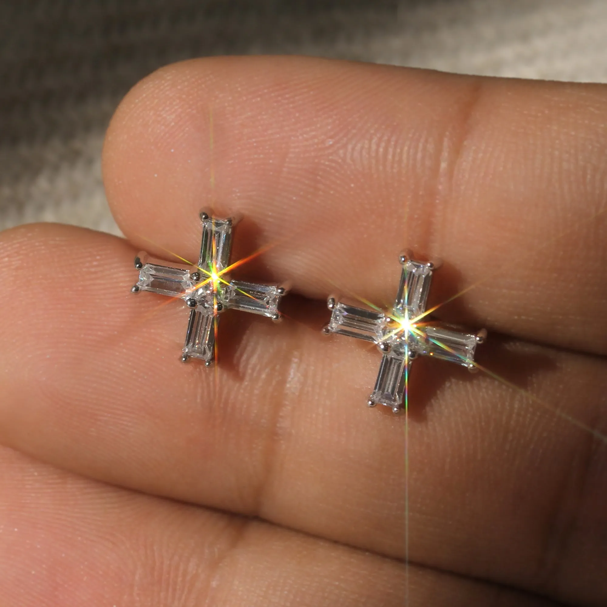 Baguette Cross Stud Earrings