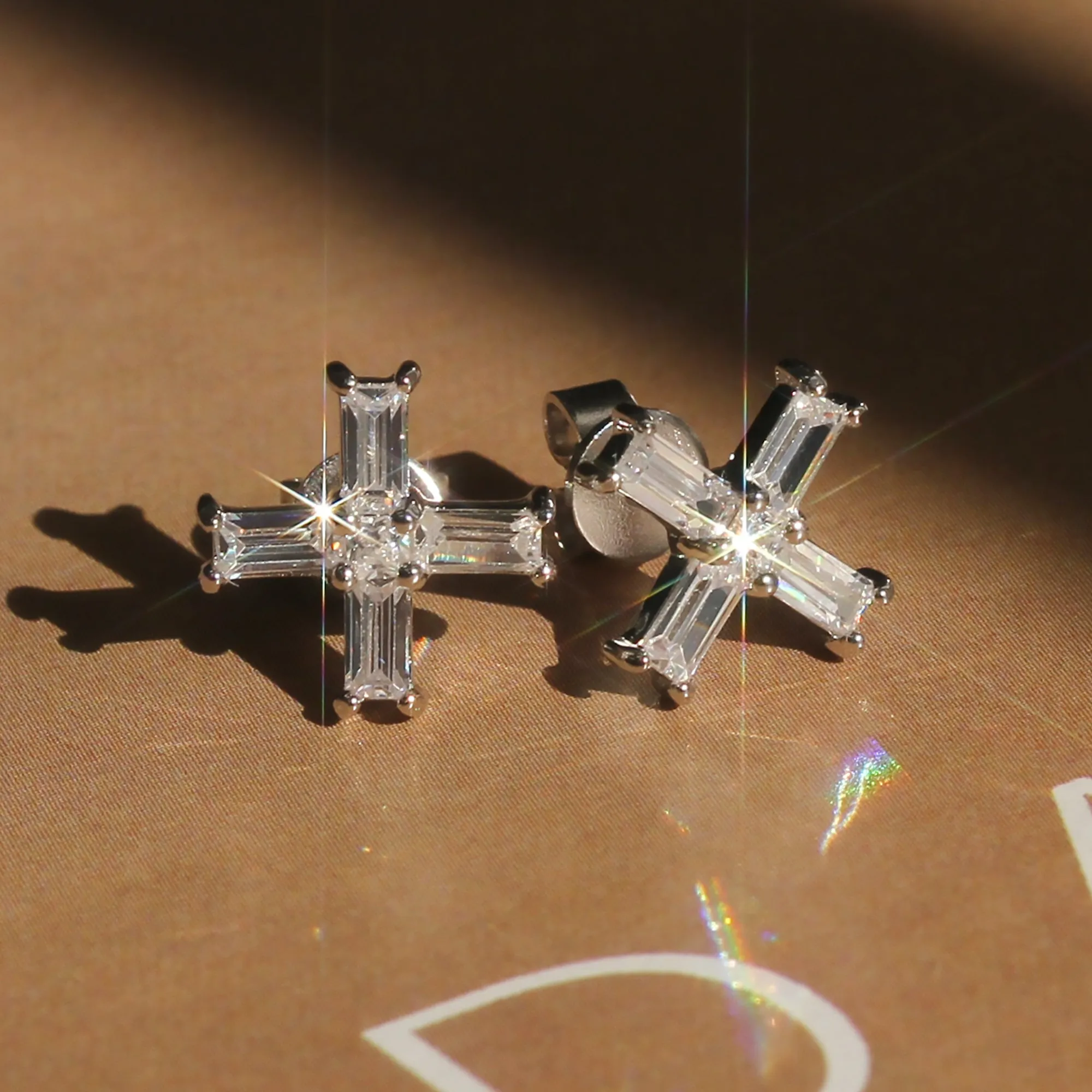 Baguette Cross Stud Earrings