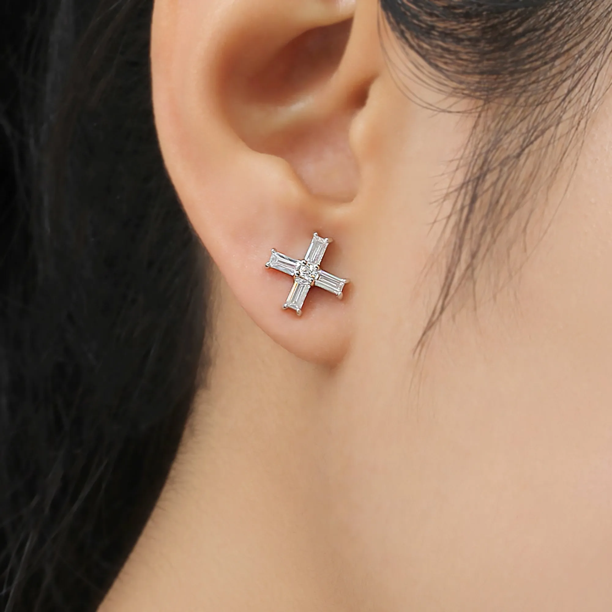 Baguette Cross Stud Earrings