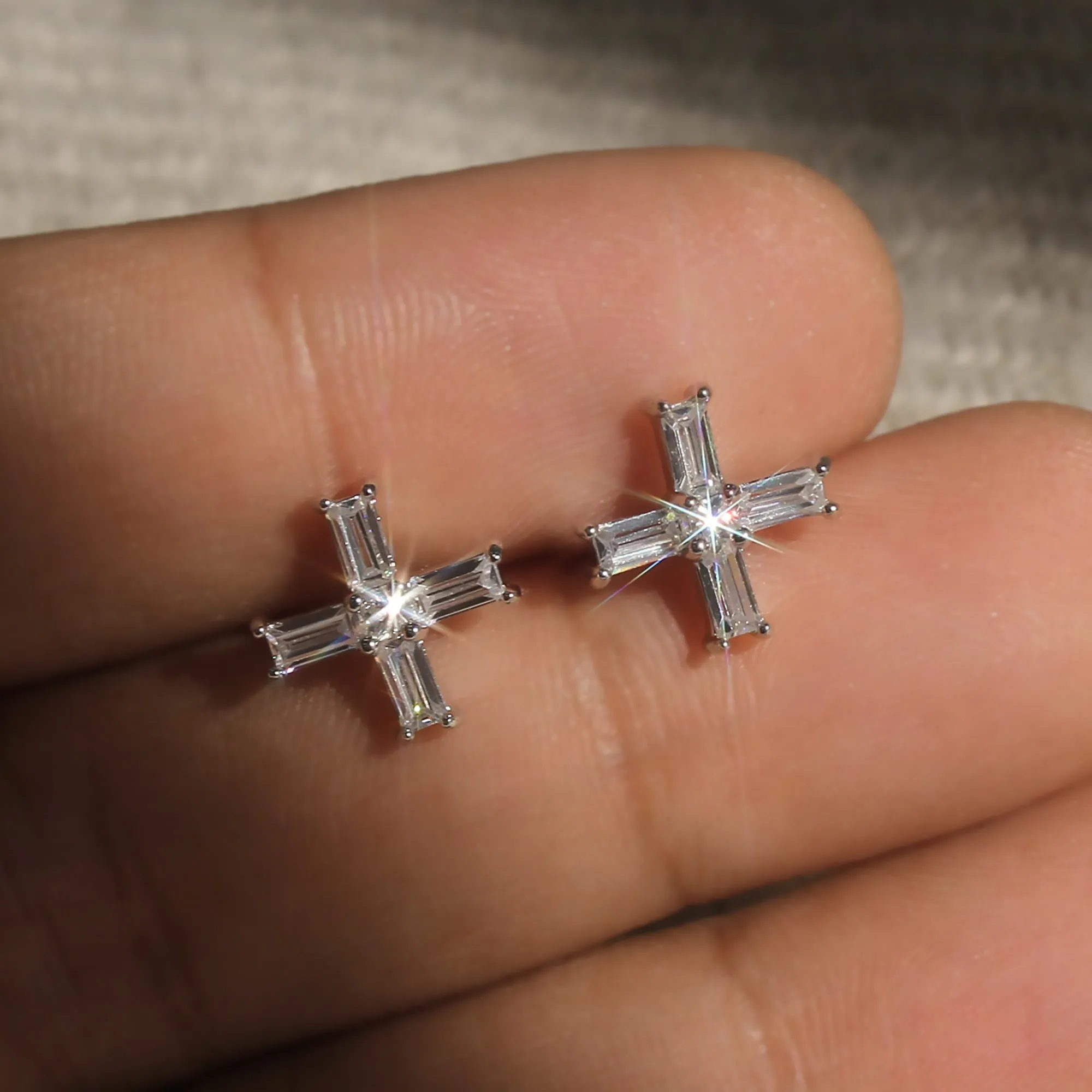 Baguette Cross Stud Earrings