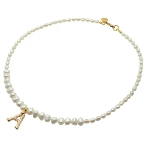 Bamboo Alphabet Initial Charm Freshwater Pearl Necklace