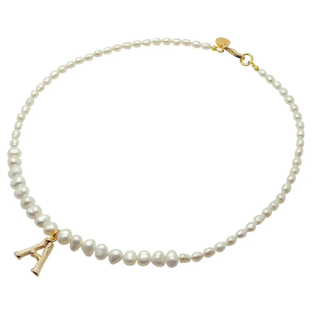 Bamboo Alphabet Initial Charm Freshwater Pearl Necklace