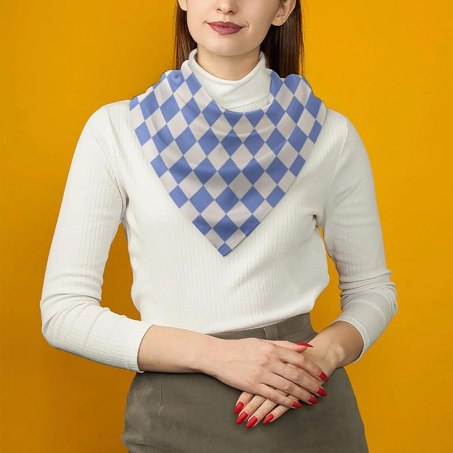 Bandanas for Women Men - Sky Blue White Plaid Silk Bandana Headband Handkerchiefs Face Mask Scarf