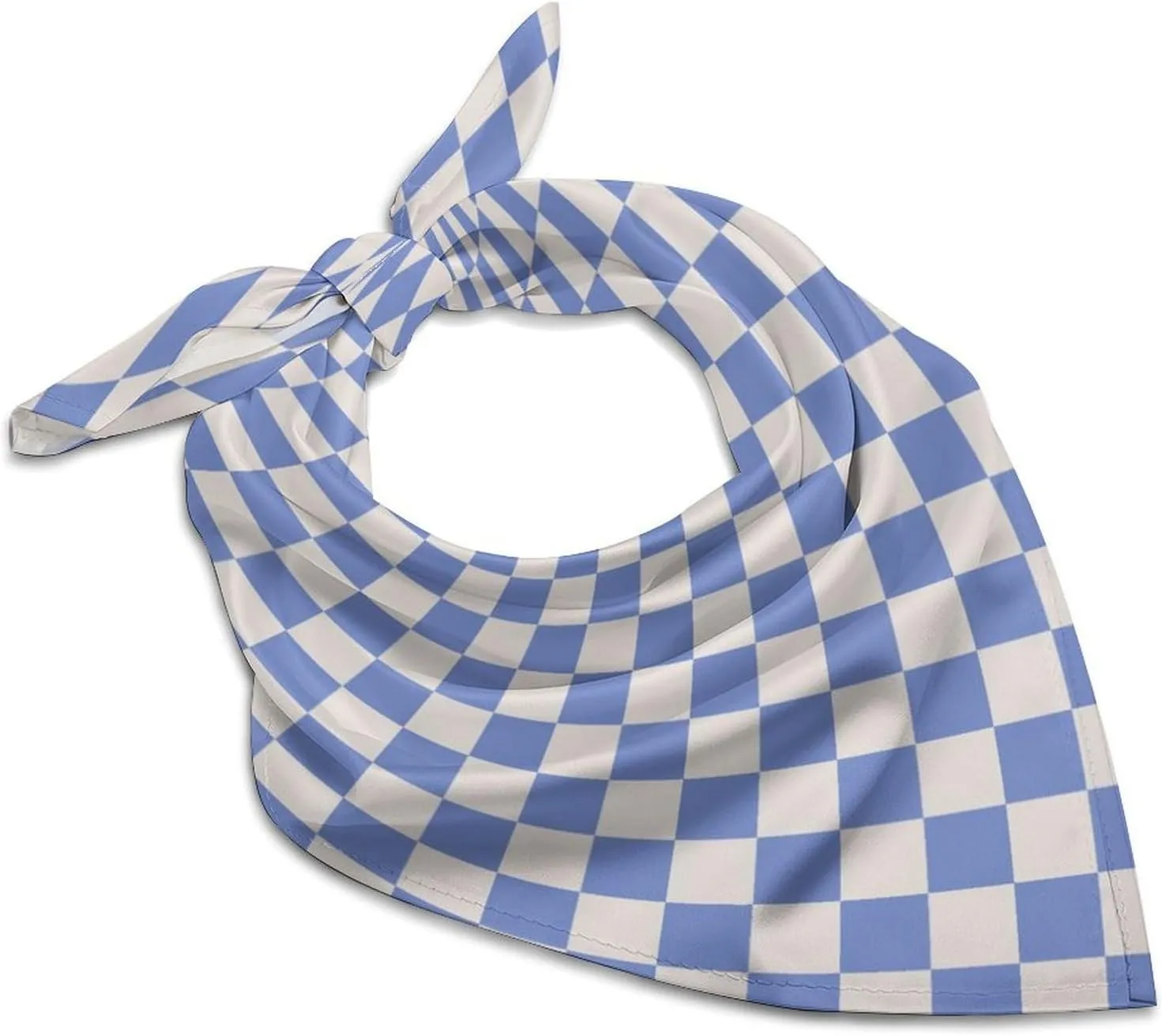 Bandanas for Women Men - Sky Blue White Plaid Silk Bandana Headband Handkerchiefs Face Mask Scarf