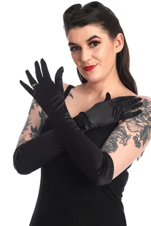 Banned Apparel - Sophisticated Black Satinated Allegra Opera Gloves
