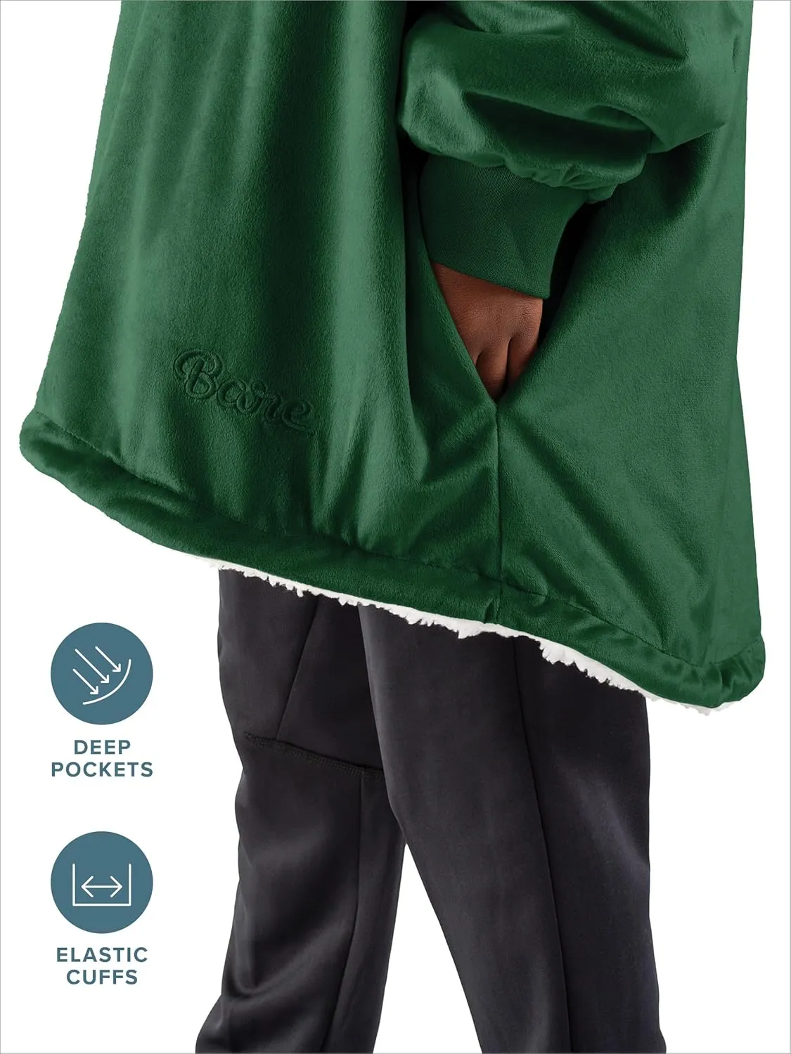 Bare Home Wearable Blanket B-Cozy Hoodie - Soft Plush Sherpa - Warm and Cozy - Oversized Wearable Blanket - Adult & Kid Sizes