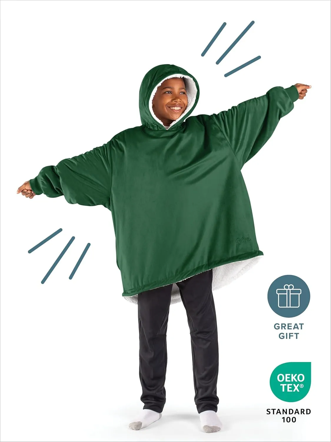 Bare Home Wearable Blanket B-Cozy Hoodie - Soft Plush Sherpa - Warm and Cozy - Oversized Wearable Blanket - Adult & Kid Sizes