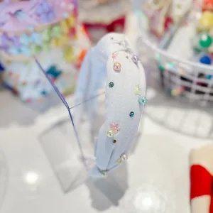Bari Lynn White Linen Pearl Bow Headband