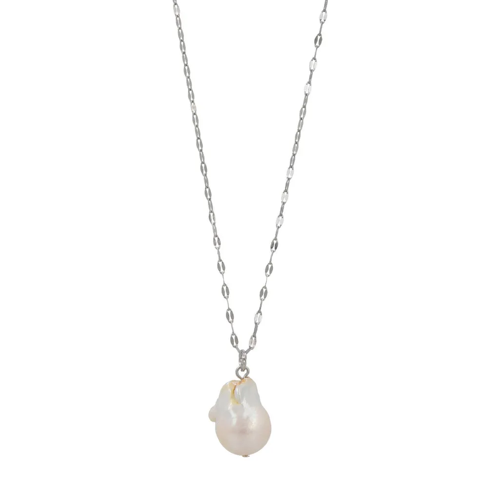 Baroque Pearl Silver Tone Chain Necklace