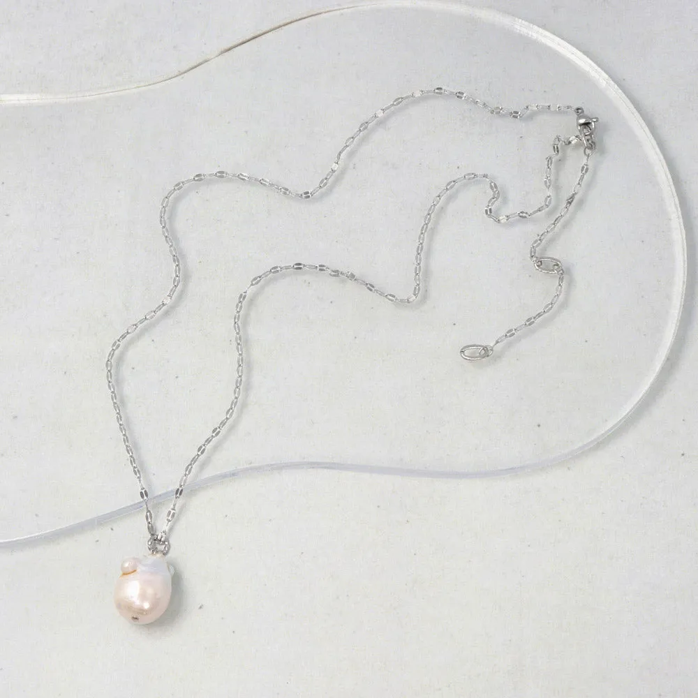 Baroque Pearl Silver Tone Chain Necklace