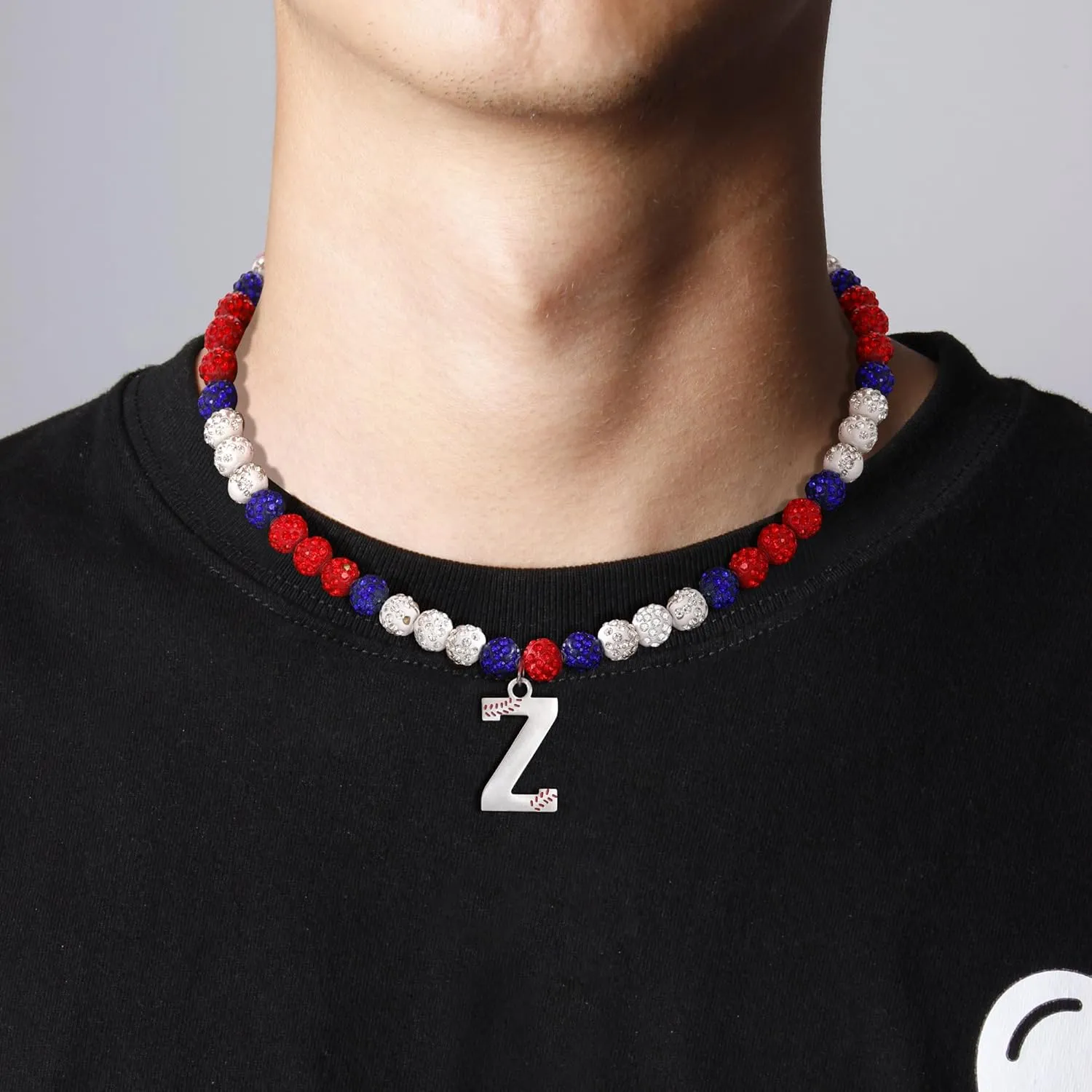 Baseball Necklaces Initial Necklace Baseball Coach Gifts Beaded Adjustable Letter A-Z Bling Baseball Necklace Rhinestone Baseball Accessories Stocking Stuffers for Teens Christmas Jewelry