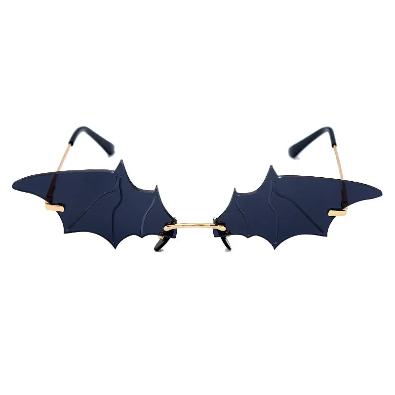 Batwing Steampunk Vintage Rimless Retro Cat Eye Sunglasses