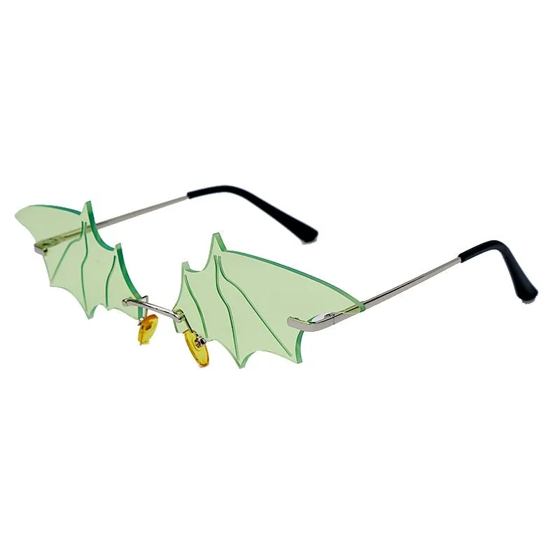 Batwing Steampunk Vintage Rimless Retro Cat Eye Sunglasses