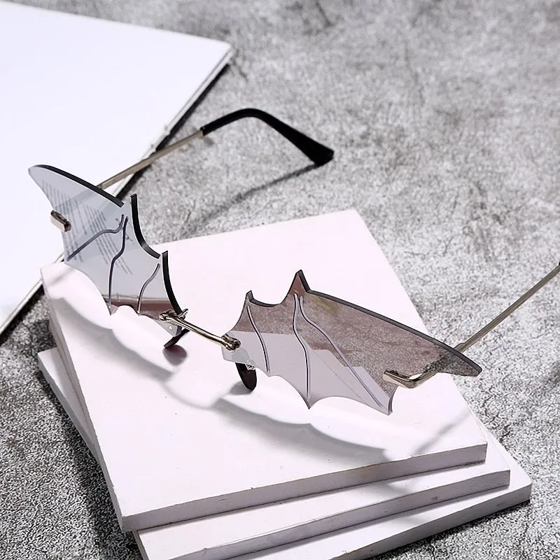 Batwing Steampunk Vintage Rimless Retro Cat Eye Sunglasses
