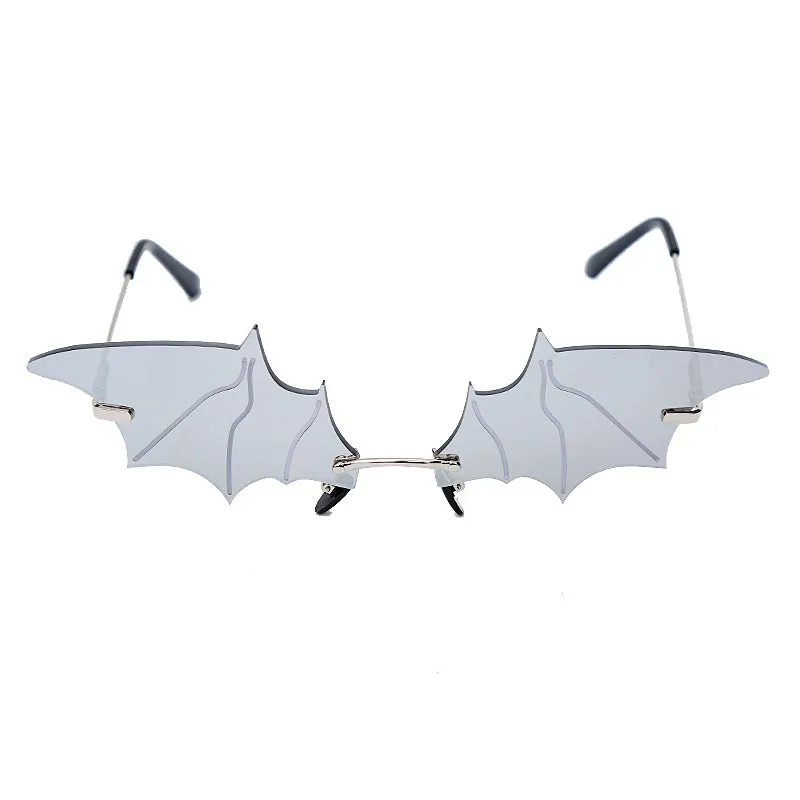 Batwing Steampunk Vintage Rimless Retro Cat Eye Sunglasses