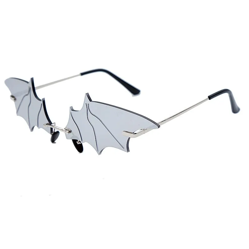 Batwing Steampunk Vintage Rimless Retro Cat Eye Sunglasses