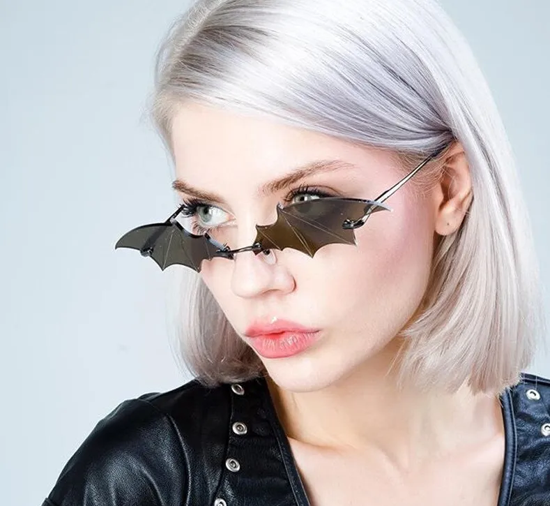 Batwing Steampunk Vintage Rimless Retro Cat Eye Sunglasses