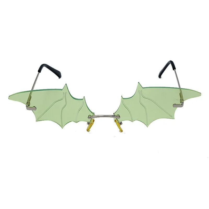 Batwing Steampunk Vintage Rimless Retro Cat Eye Sunglasses