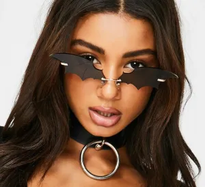 Batwing Steampunk Vintage Rimless Retro Cat Eye Sunglasses