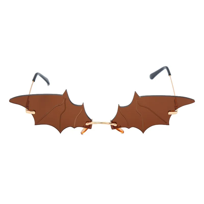 Batwing Steampunk Vintage Rimless Retro Cat Eye Sunglasses