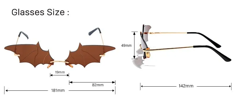 Batwing Steampunk Vintage Rimless Retro Cat Eye Sunglasses