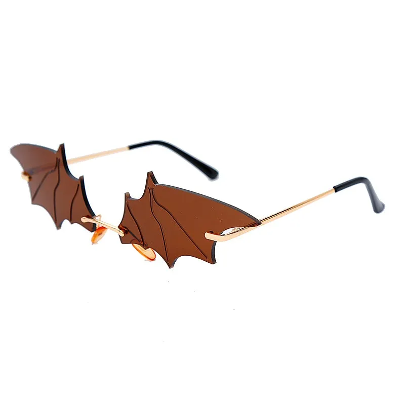 Batwing Steampunk Vintage Rimless Retro Cat Eye Sunglasses