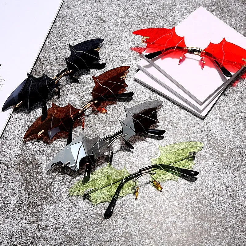 Batwing Steampunk Vintage Rimless Retro Cat Eye Sunglasses