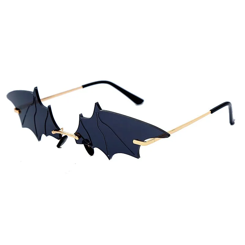 Batwing Steampunk Vintage Rimless Retro Cat Eye Sunglasses