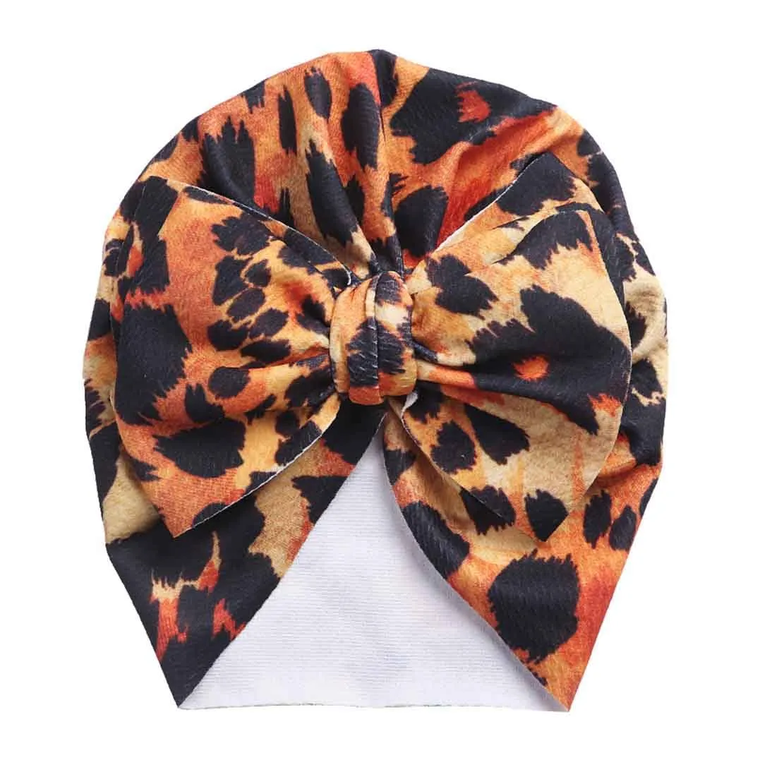 BBTDIN Cheetah Turban Headband Bow Baby Girls Leopard Hair Band Bow Baby Cheetah Headwear Bowknot BTB04 (D0-Beanies)