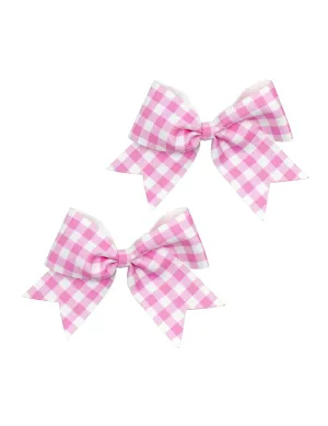 BBTDIN Pink Checkered Plaid Jumbo Bow Pink Big Bow Large Pink White Buffalo Plaid Huge Bow PHB09 (B1-Hair Clip Bow)