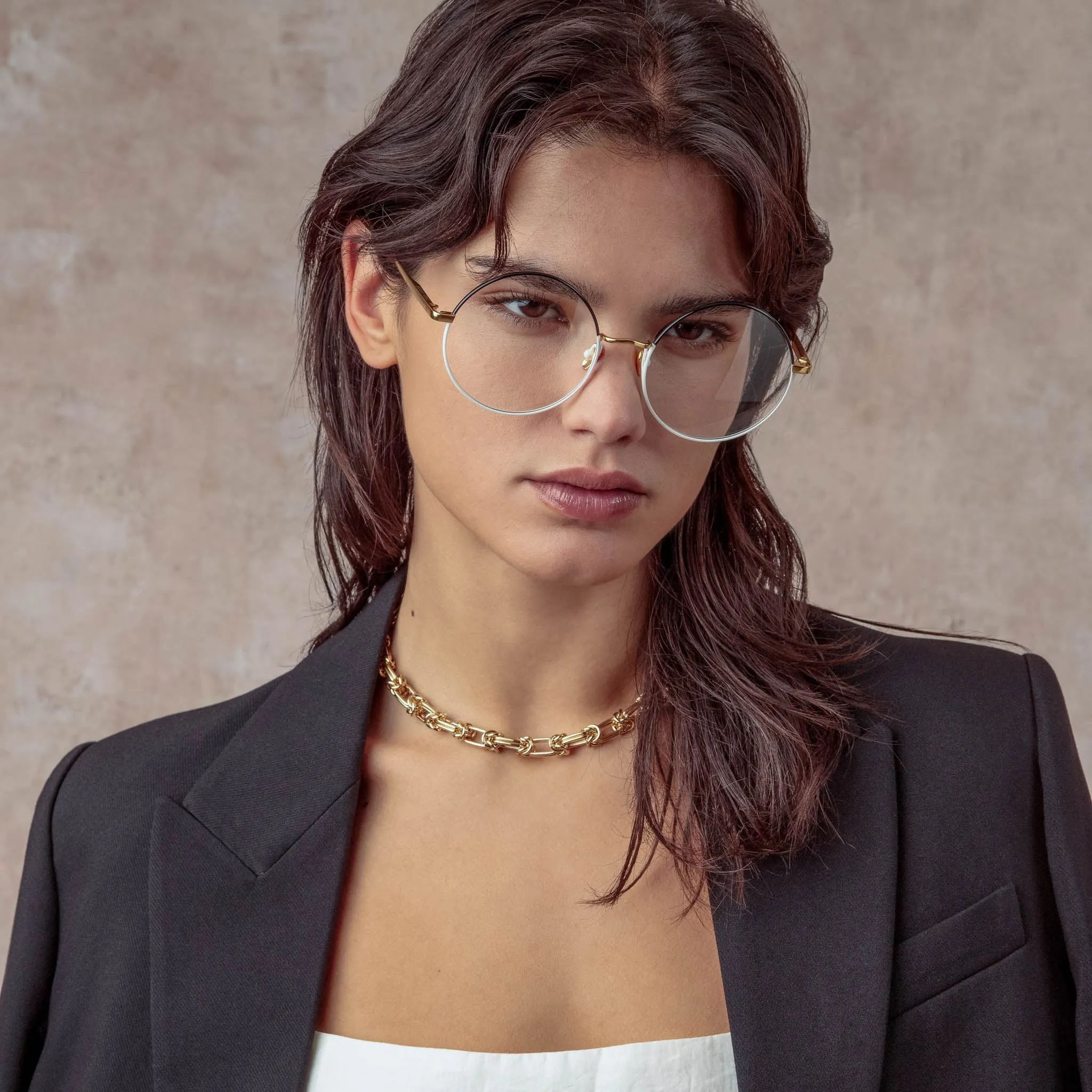 Bea Round Optical Frame in Mocha and Light Gold