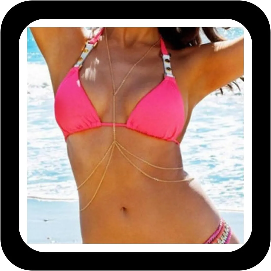 Beach Bikini Layered Belly Chain Necklace Bra Chain Retro Waist Chain Gold Boho Body Accessories Adjustable for Women