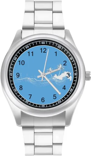 _Beach Heartbeat Watches Stainless Steel Band Wristwatch Business Dress Watch for Work Home