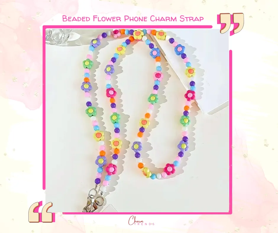 Beaded Flower Phone Charm Strap.