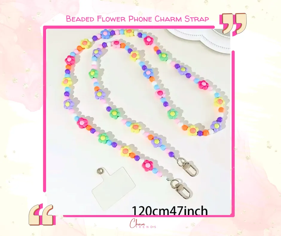 Beaded Flower Phone Charm Strap.