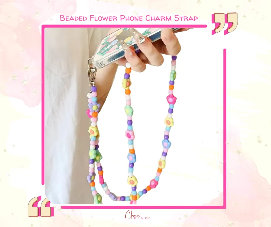 Beaded Flower Phone Charm Strap.