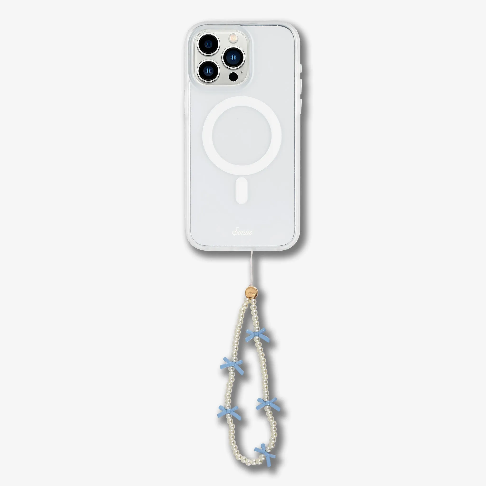 Beaded Phone Charm - Blue Bows