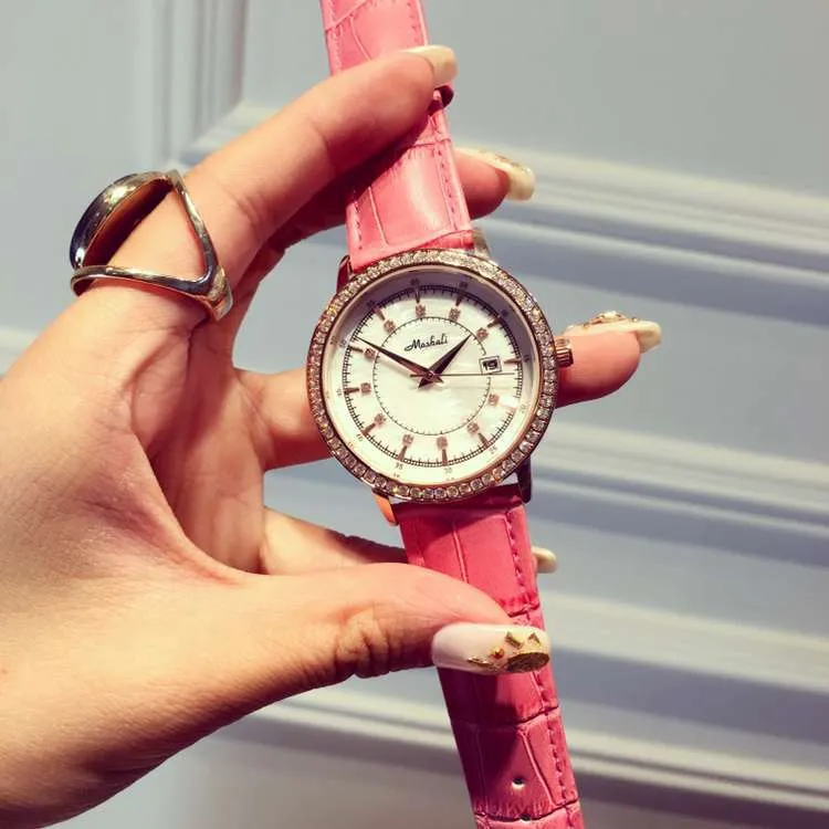 Beautiful Shell Leather Strap Elegant Watch
