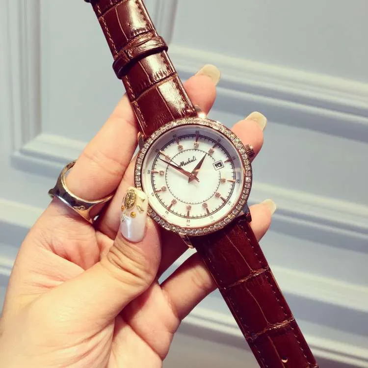 Beautiful Shell Leather Strap Elegant Watch